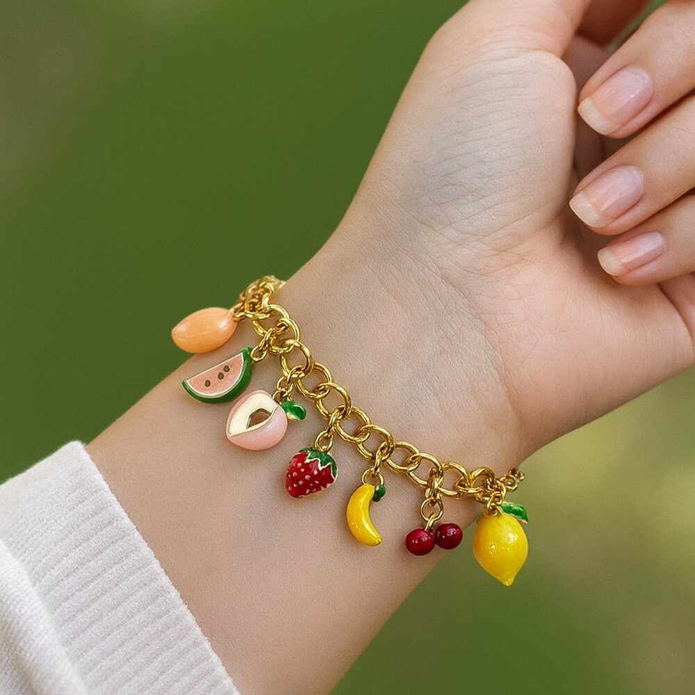 Geometric Fruit 316 Stainless Steel PVD Coated Chunky Chain Bracelet